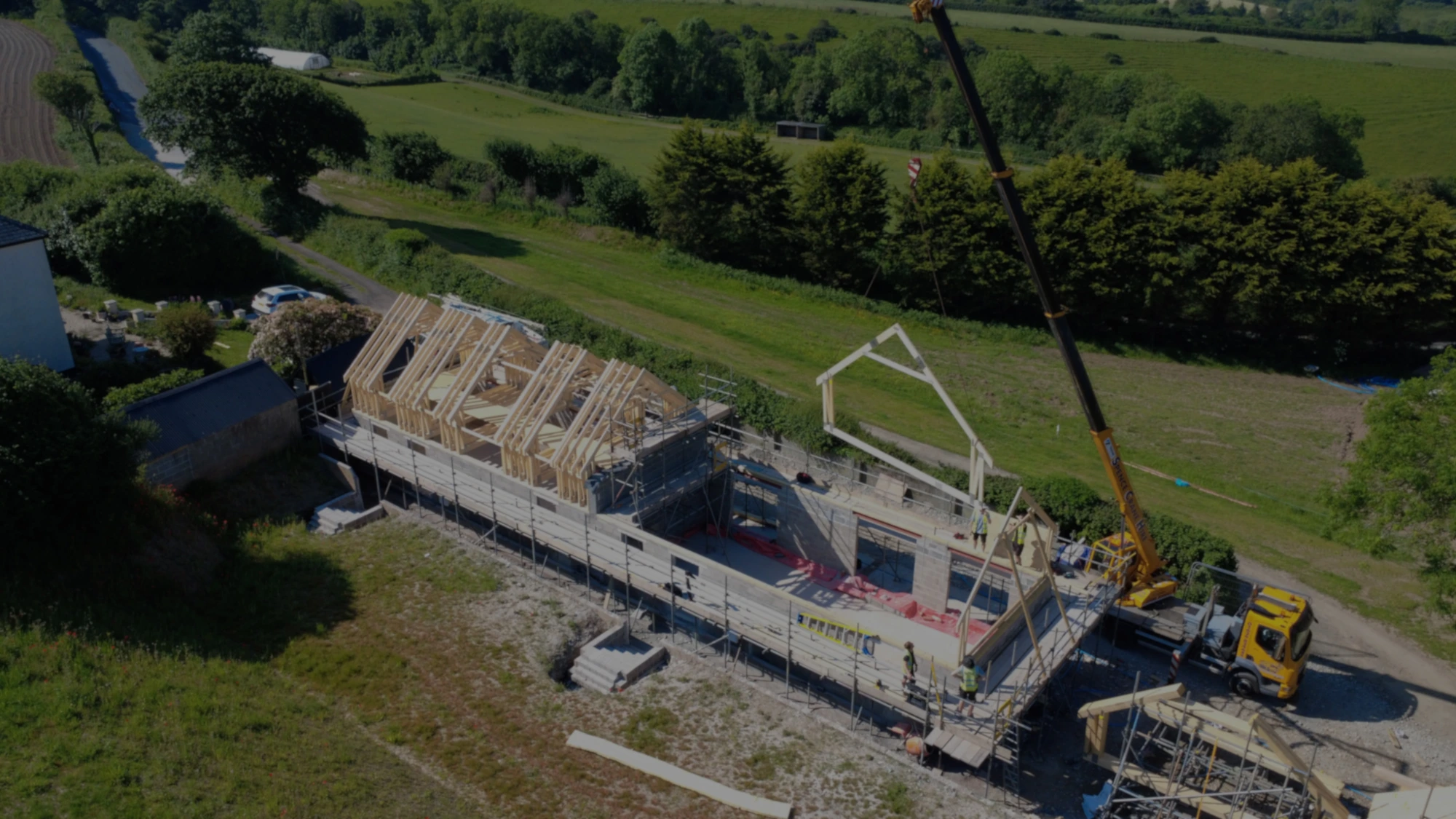 Aerial view of a new-build under construction